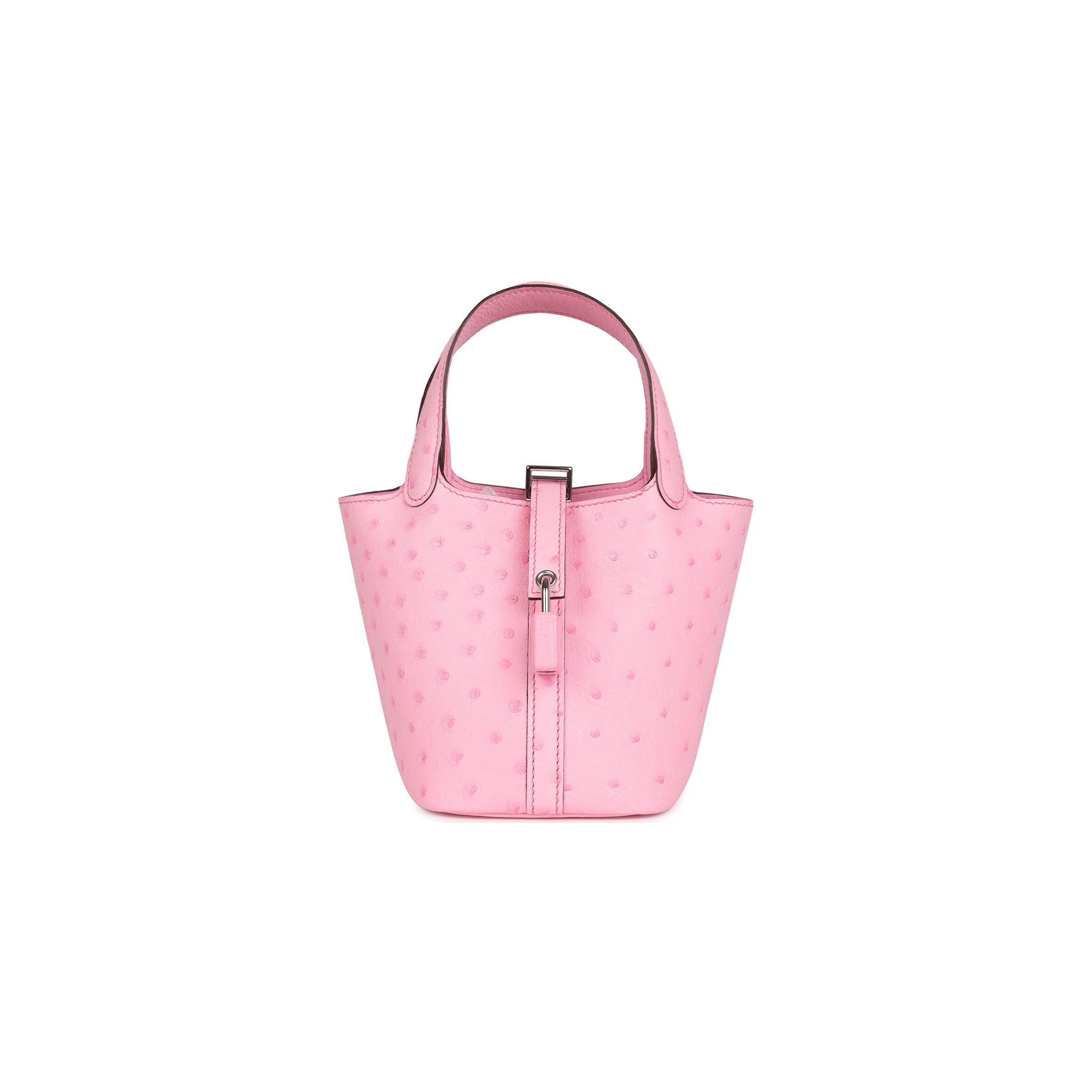 H**mes MASTER MICRO PICOTIN LOCK 14 BUBBLEGUM OSTRICH PALLADIUM HARDWARE (14*12*10cm)